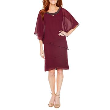 Maya Brooke Short Sleeve Beaded Sheath Dress