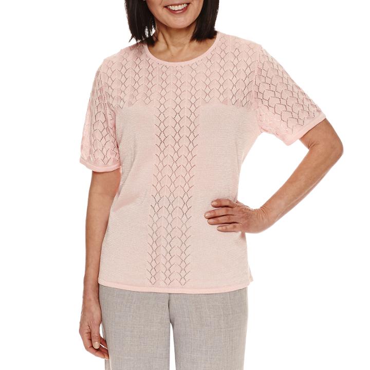 Alfred Dunner Rose Hill Short Sleeve Pullover Sweater Shell