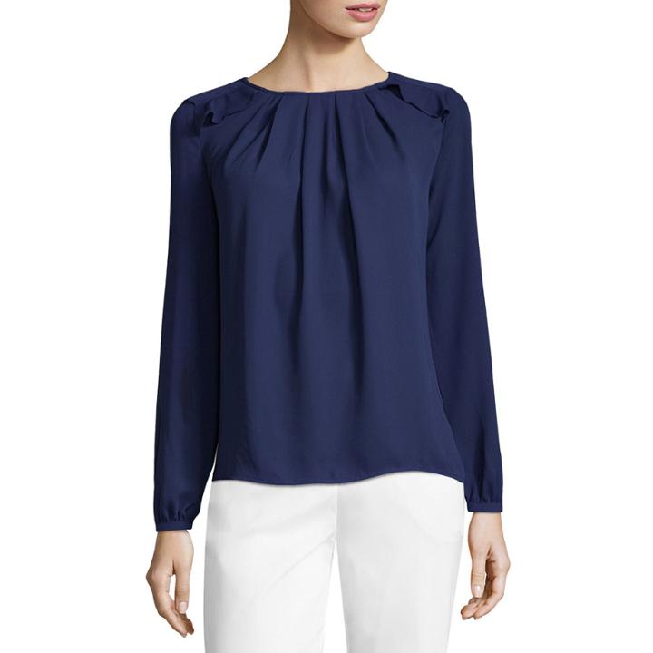 Liz Claiborne Long Sleeve Ruffle Shoulder Blouse