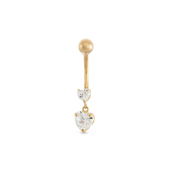 10k Yellow Gold Cubic Zirconia 2 Heart Drop Belly Ring