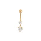 10k Yellow Gold Cubic Zirconia 2 Heart Drop Belly Ring