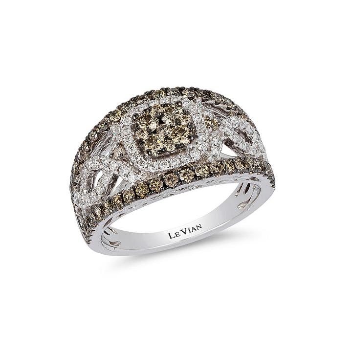 Grand Sample Sale By Le Vian Chocolatier Framed Clusters Chocolate & Vanilla Diamonds Ring In 14k Vanilla Gold