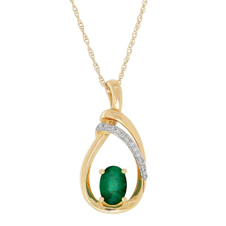 Womens Green Emerald 10k Gold Pendant Necklace