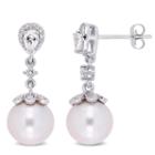 White Pearl 10k White Gold Drop Earrings