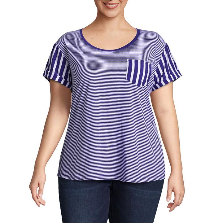 A.n.a Short Sleeve Scoop Neck Striped T-shirt - Plus