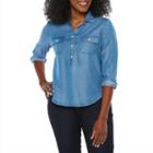 Liz Claiborne Long Sleeve Y Neck Tencel Lyocell Blouse-petite
