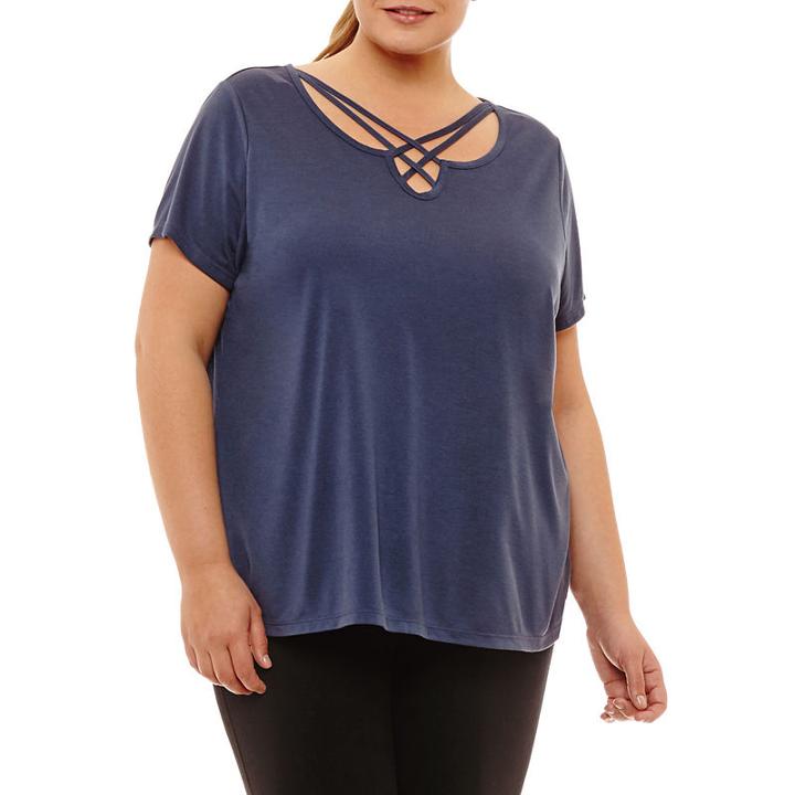 Xersion Short Sleeve Strappy Neck Tee - Plus