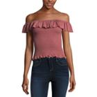 Arizona Short Sleeve Off Shoulder Crop Top-juniors