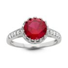 Womens Lab Created Ruby Red Sterling Silver Round Cocktail Ring
