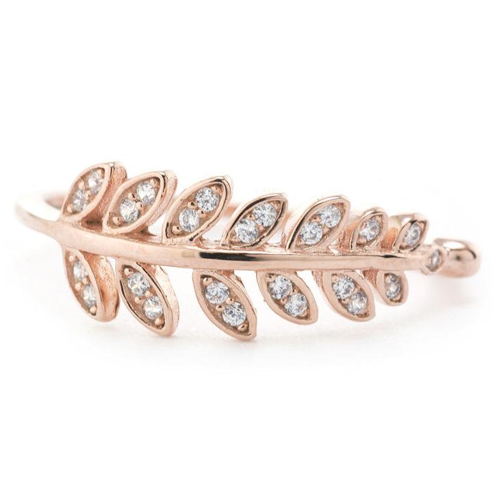 Silver Treasures Pave Leaf Womens Clear Gold Over Silver Stackable Ring