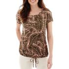 Liz Claiborne Short-sleeve Printed Drawstring Knit Blouse
