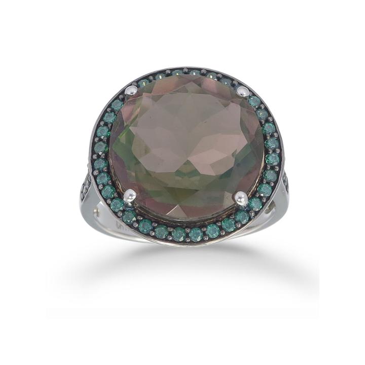 Womens Genuine Black Quartz Sterling Silver Halo Ring