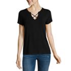 Arizona Short Sleeve Criss Cross T-shirt-womens Juniors