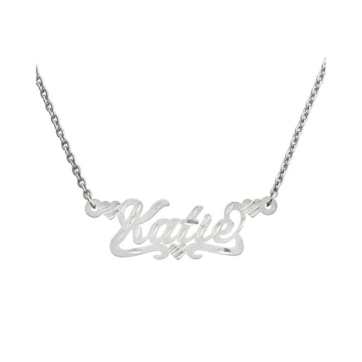 Personalized 12x36mm Satin Diamond-cut Name Necklace
