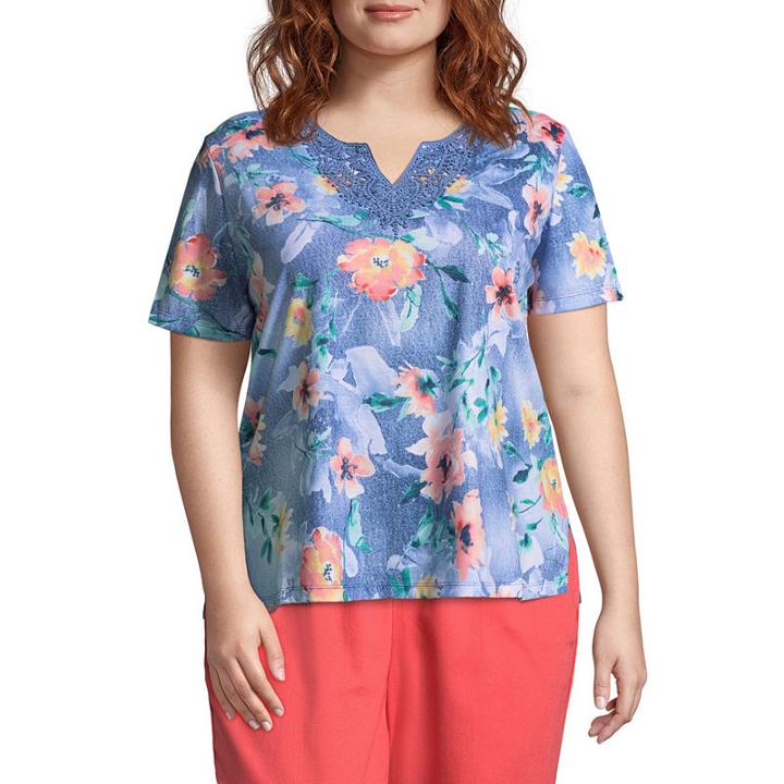 Alfred Dunner Sun City Floral Lace Tee- Plus