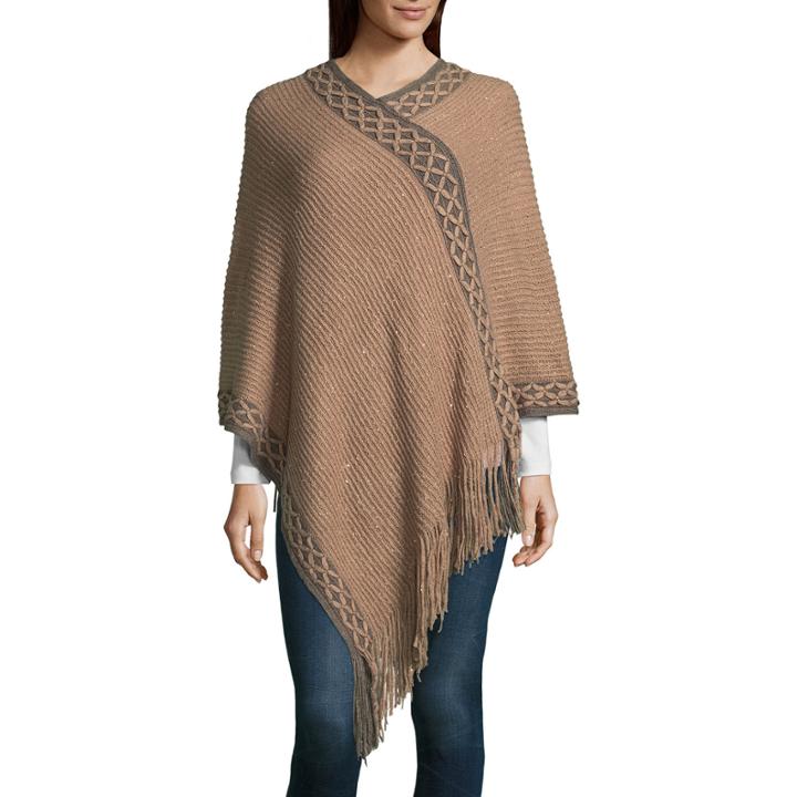 Mixit Sequins Border Fringe Poncho