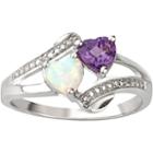 Womens Diamond Accent Amethyst Purple Sterling Silver Heart Cocktail Ring
