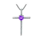 Genuine Amethyst And Diamond-accent Sterling Silver Cross And Heart Pendant Necklace