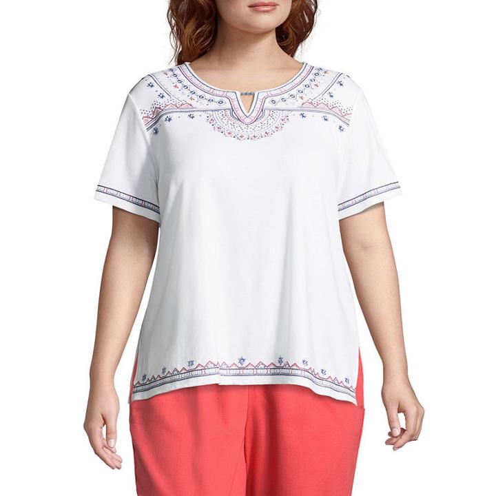 Alfred Dunner Sun City Ethnic Embroidered Tee- Plus