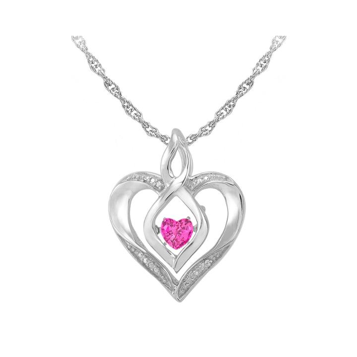 Love In Motion&trade; Lab-created Pink Sapphire And Diamond-accent Heart Pendant