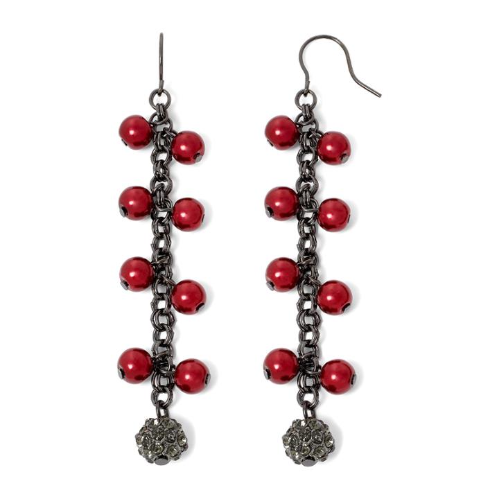 Vieste Red Simulated Pearl And Rhinestone Shaky Earrings