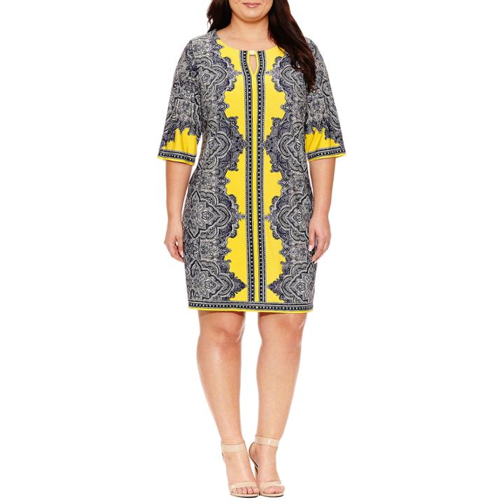 Studio 1 Elbow Sleeve Paisley Sheath Dress-plus