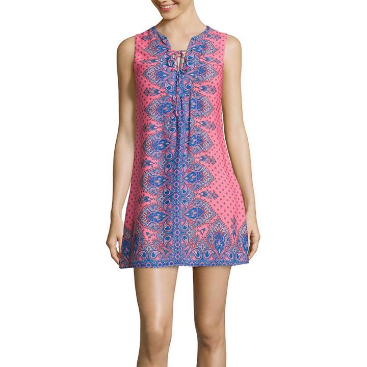 Love Reigns Sleeveless Print Lace-up Chiffon A-line Dress- Juniors