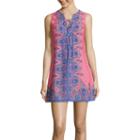 Love Reigns Sleeveless Print Lace-up Chiffon A-line Dress- Juniors