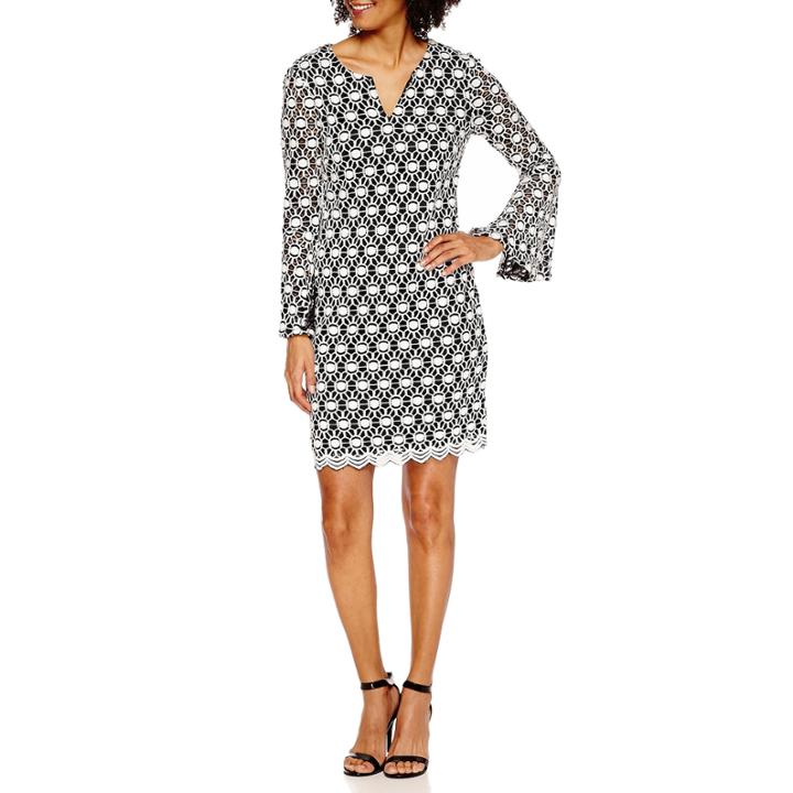 Robbie Bee Long Sleeve Lace Shift Dress