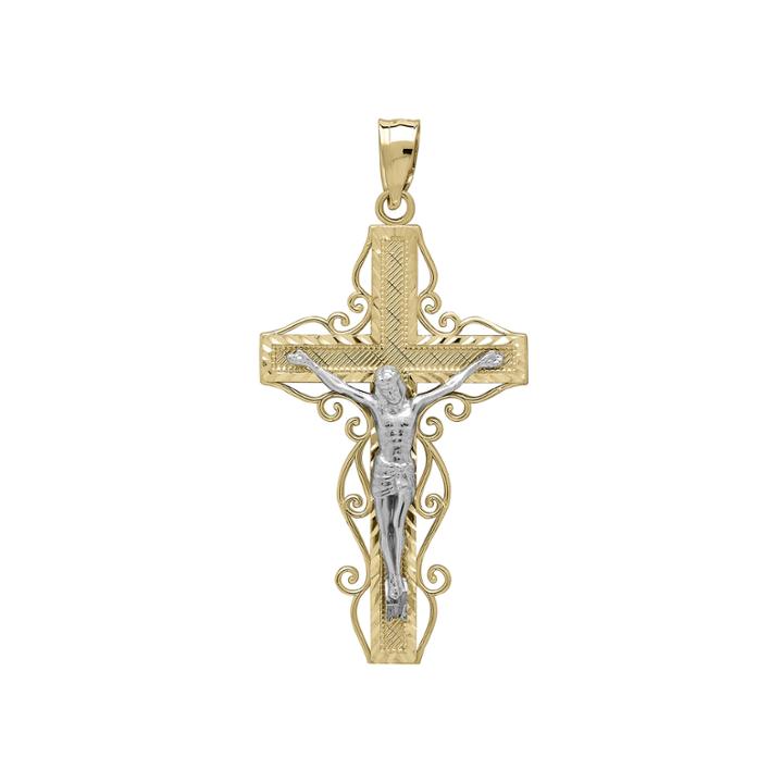 Tesoro&trade; 14k Two-tone Filigree Crucifix Pendant