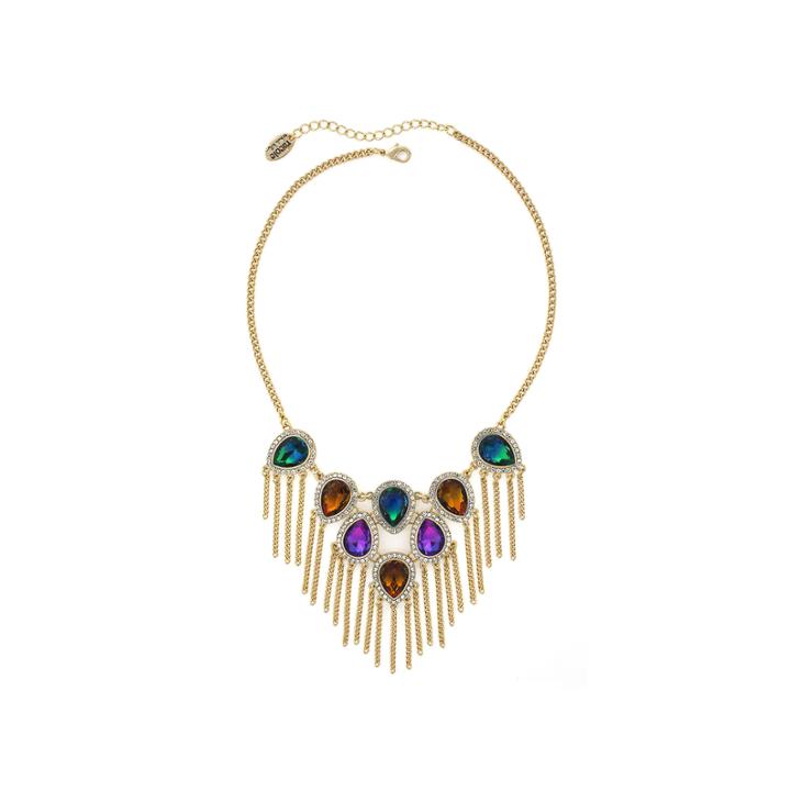 Nicole By Nicole Miller Multicolor Stone And Chain Fringe Necklace