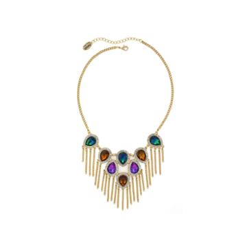 Nicole By Nicole Miller Multicolor Stone And Chain Fringe Necklace