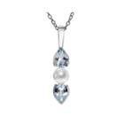 Genuine Blue Topaz And Simulated Pearl Sterling Silver Pendant Necklace