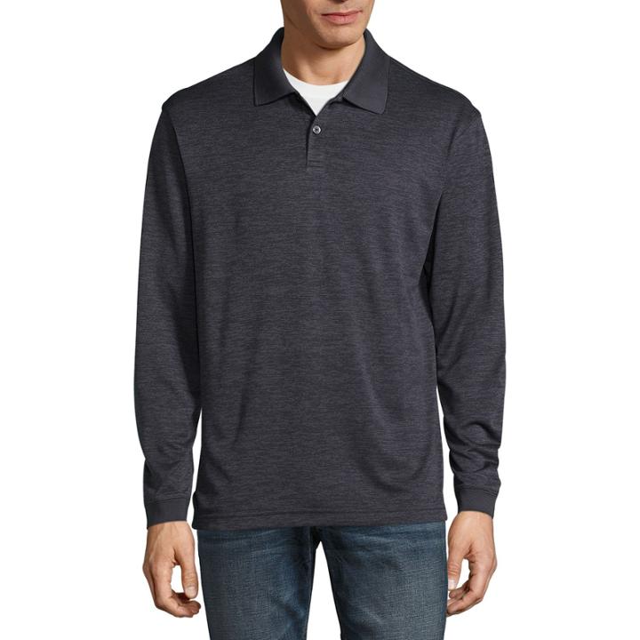 Haggar Long Sleeve Tonal Knit Polo Shirt