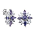 Diamonart Sterling Silver Tanzanite & White Cubic Zirconia Flower Cluster Earrings