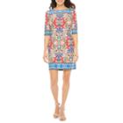 3/4 Sleeve Motif Print Shift