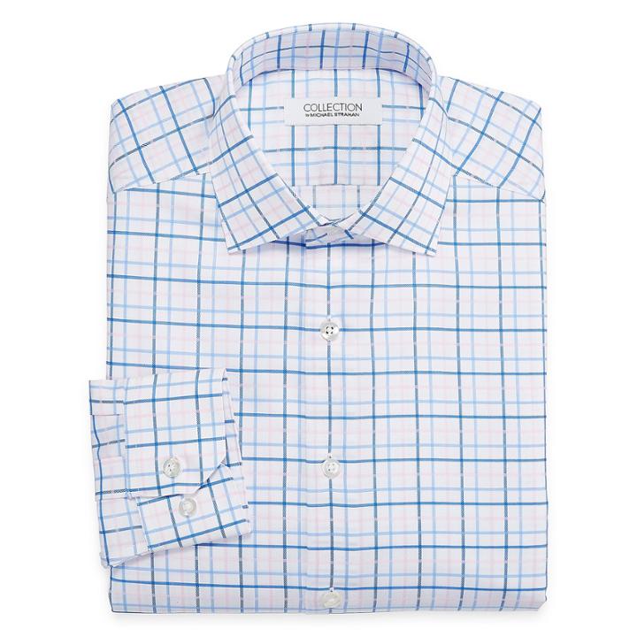 Collection By Michael Strahan Wrinkle-free Cotton Stretch Long Sleeve Woven Grid Dress Shirt