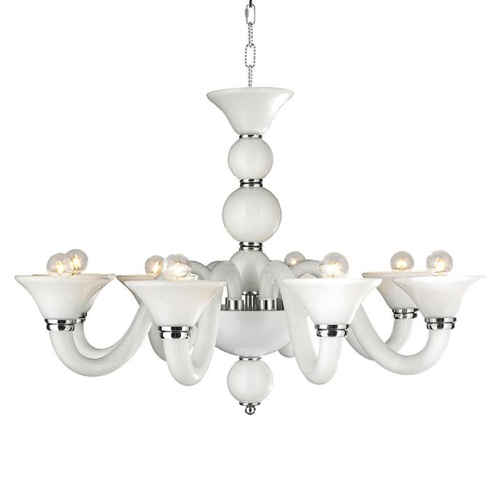 Murano Collection 8 Light Blown Glass In White Finish Venetian Style Chandelier 18