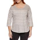 Liz Claiborne 3/4 Sleeve Scoop Neck T-shirt-womens Plus