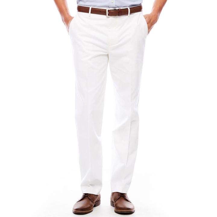 Men's Jf Cotton Stretch White Flat-front Straight-leg Slim Fit Pants