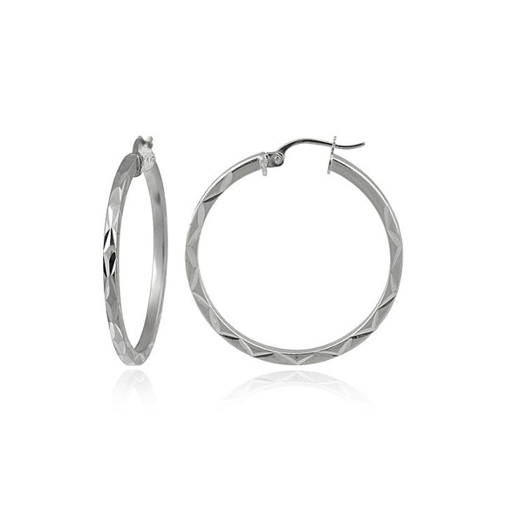 Sterling Silver Diamond-cut 30mm Hoop Earrings