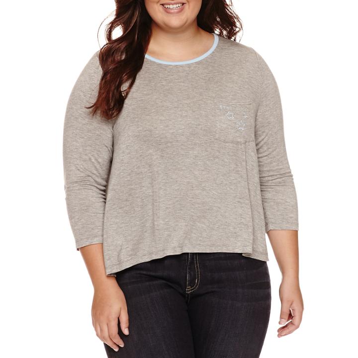 Embossed 3/4 Sleeve T-shirt-juniors Plus