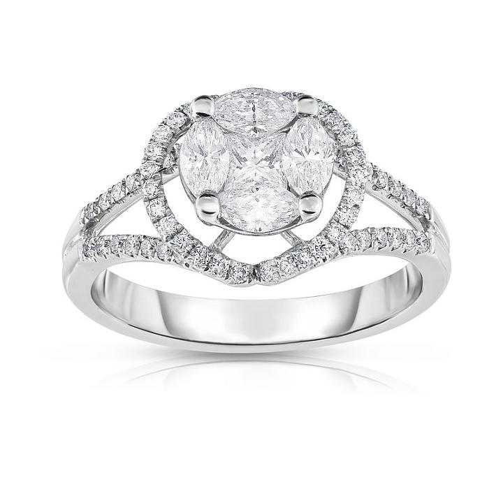 Womens 1 Ct. T.w. Genuine Diamond White 14k Gold Cocktail Ring