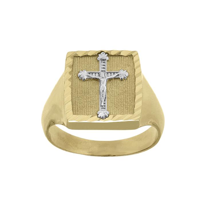 Mens 14k Two-tone Gold Crucifix Ring