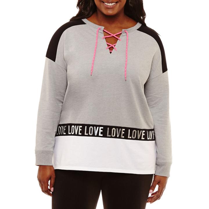 Flirtitude Long Sleeve Lace Up Sweatshirt-juniors Plus
