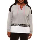 Flirtitude Long Sleeve Lace Up Sweatshirt-juniors Plus