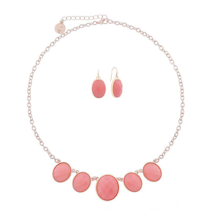 Liz Claiborne Pink Rose Goldtone Oval Necklace Set