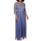 Jackie Jon 3/4-sleeve Lace-bodice Embellished-waist Long Dress - Plus