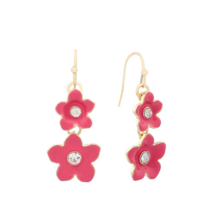 Liz Claiborne Flower Drop Earring Pink And Goldtone