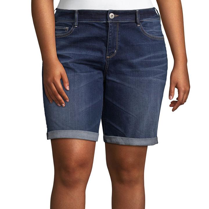 Arizona 9 Classic Fit Denim Bermuda Shorts-juniors Plus